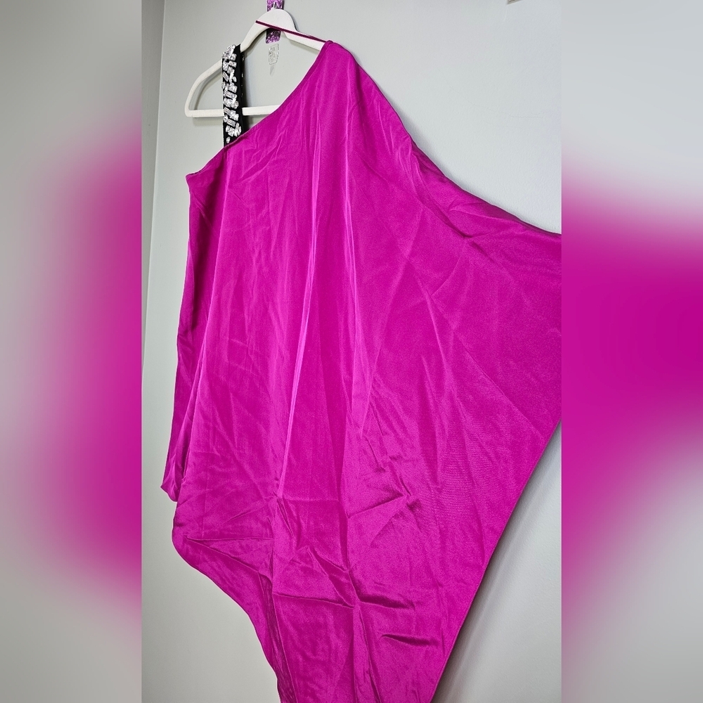 Jay Godfrey Size 0 Asymmetrical Magenta Silk Mini Dress Crystal Shoulder NEW! - Picture 5 of 8